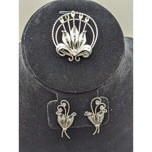 Vintage Ann Lee Sterling Pin and Earring Set